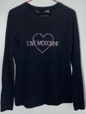 Love Moschino - Long Sleeved Tee - Crystal Embellishment - US Size 8 - IT 44
